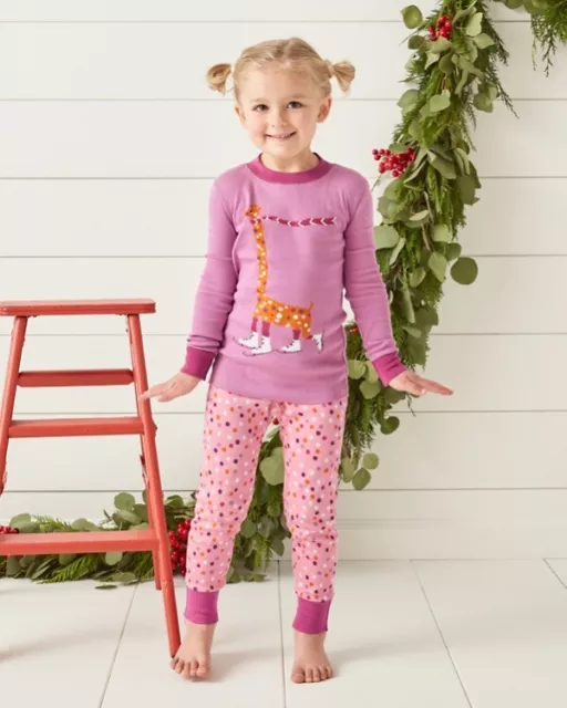 Nwt Garnet Hill 2-Pc Set Pajamas Pink Organic Cotton Long Johns Top Girls Sz 12