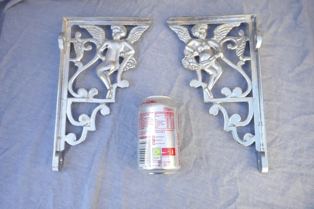 Vintage Pair Toilet Cistern Brackets/Shelf Brackets Chromed Brass Cherub Design