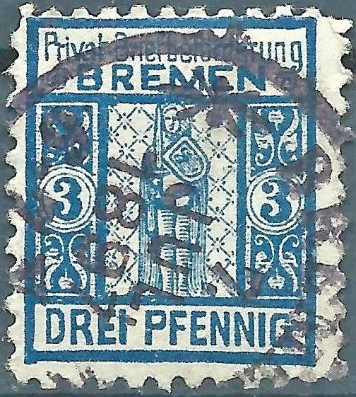 BREMEN 1896 Privatpost Briefbeförderung Mi.B.2 gestempelt 3 Pf blau (#35825-6)