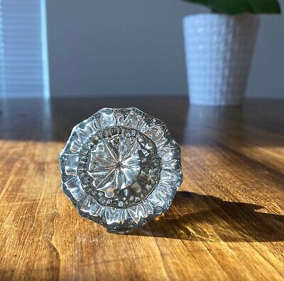 Antique Vintage 12 Point Clear Crystal Glass Brass Victorian Door Knob-Loose