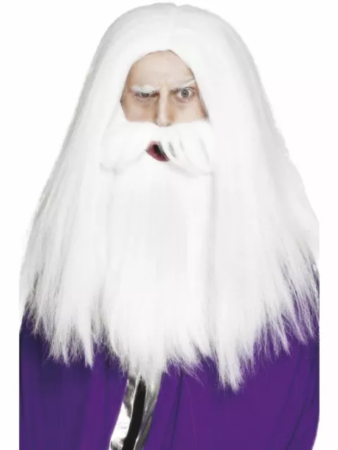 Smiffys Costume Bianco Parrucca E Barba Mago Dritto Capelli Vecchio Uomo