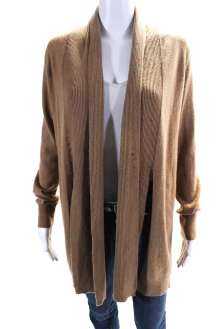 Theory Womens Cashmere Knit Split Hem Long Sleeve Sweater Cardigan Brown Size PP