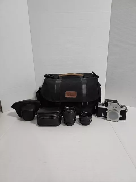 Nikon F Camera Camera w/ MINOLTA 50mm Lens & Kamero 135mm Lens W/Bag [Nice]
