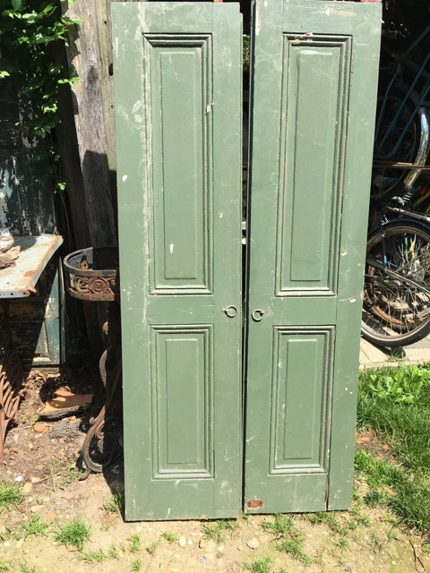 Vtg Pair  Old  Wooden Door Shutters Architectural Salvage Screen 63in x 30in