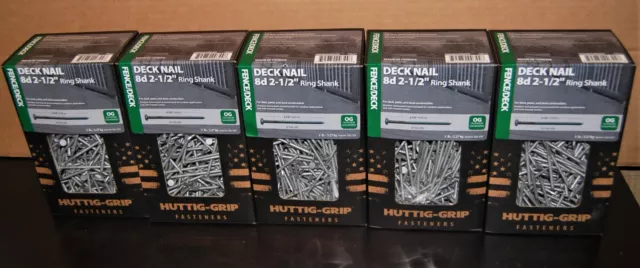 25 lbs ( Five 5 lb. boxes ) Huttig-Grip 2-1/2" galv. fence/deck nails. 530/box.