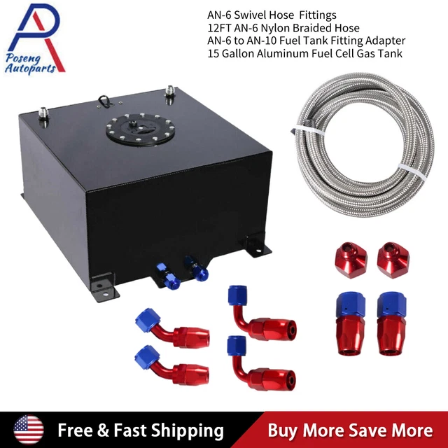 15 GALLON BLACK Aluminum Fuel Cell Gas Tank+Cap+Level Sender+Steel Fuel