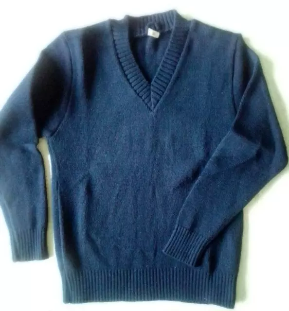 Vintage Quality V-Neck Jumper- Age 10 Years - Navy - Acrylic - French - New