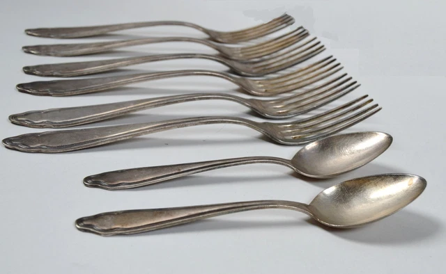 8 Teil. Set Forchetta Cucchiaio Edizione D'Argento 40 Posate Spoon Fourchette