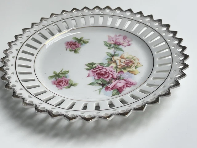 Lot De 4 Assiettes à Dessert Anciennes En Porcelaine - Décor Paysages Et Coquelicots