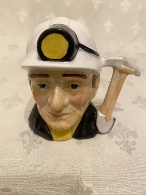 Rare Woodside Pottery Vintage Miner With Pick Axe Headlamp Toby Jug Collectable