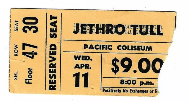 Jethro Tull & UK 4/11/79 Vancouver BC Canada Pacific Coliseum Rare Ticket Stub