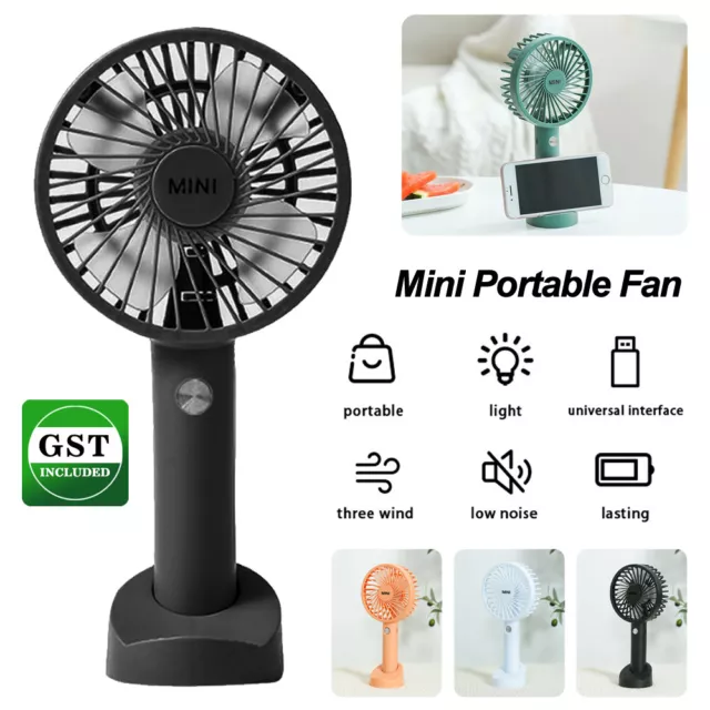 Mini Portable Hand-held Desk Fan Cooling Cooler USB Air Rechargeable 3 Speed AU