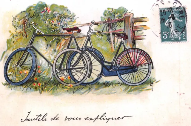 Postcard, French Vintage Style Art Bicycles, Country, Carte Postale France 74L