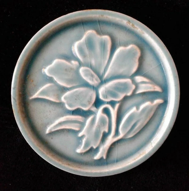 TILE Antiq Decorative Floral Design Tile Circa1900 Made in USA. 3 1/2" D