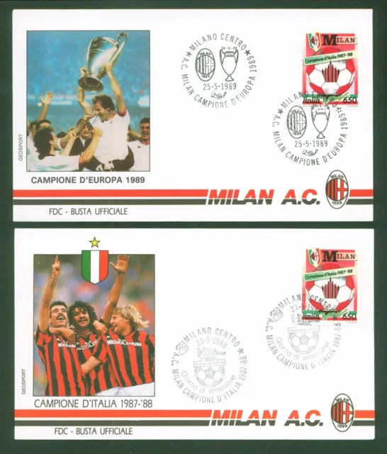 1989 Italia 2 Fdc Ufficiali Milan Campione D'italia E Campione D'europa