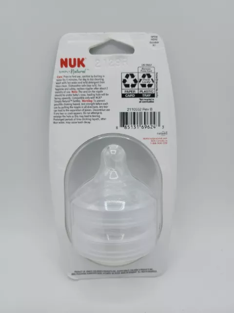 Nuk Simply Natural 2pk Nipple 6+M Fast Flow, BPA Free Anti-colic. New 2