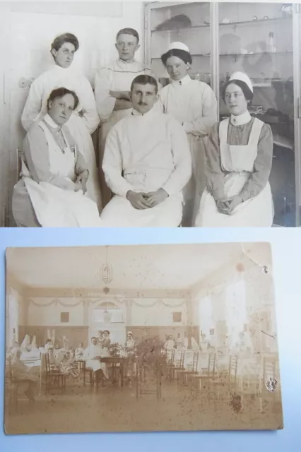 Krankenhaus BUCKOW: 2 schöne Hartpappen-Fotos VINTAGE 1910-12 Patienten Dr. Kra
