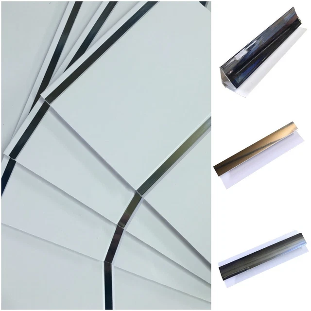 GLOSS WHITE CHROME Strip Ceiling Panels Bathroom Cladding Shower Wall