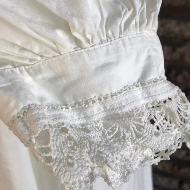 Antique 1900s Victorian Modest 100% Cotton  Handmade Lace Collar Cuffs Nightgown 3