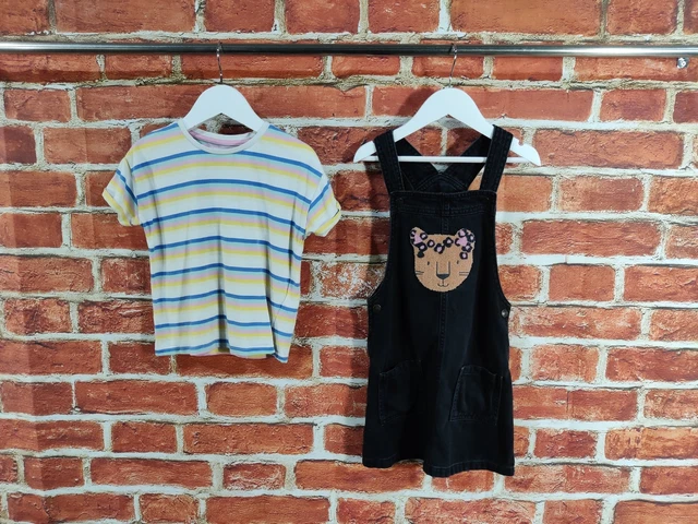 Girls Bundle Age 5-6 Years 100% M&S Pinafore Dress Short Sleeve T-Shirt 116Cm
