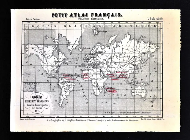 1841 Perrot Map - World French Colonies Cayenne Martinique India Africa America
