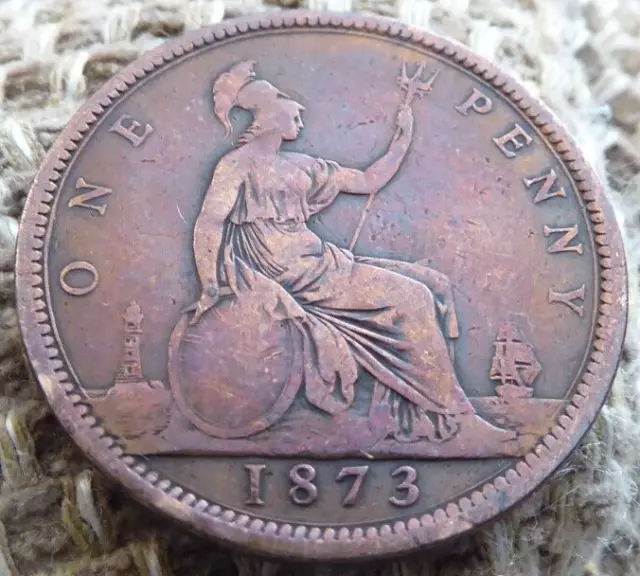 1873 Victorian One Penny Coin Queen Victoria See Pics  M67 ##]]]==