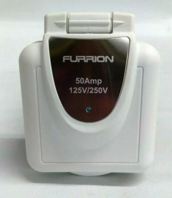 White FURRION 50Amp 125V/250VAC Marine Shore Power Cord Inlet #F52INS-PS Camper