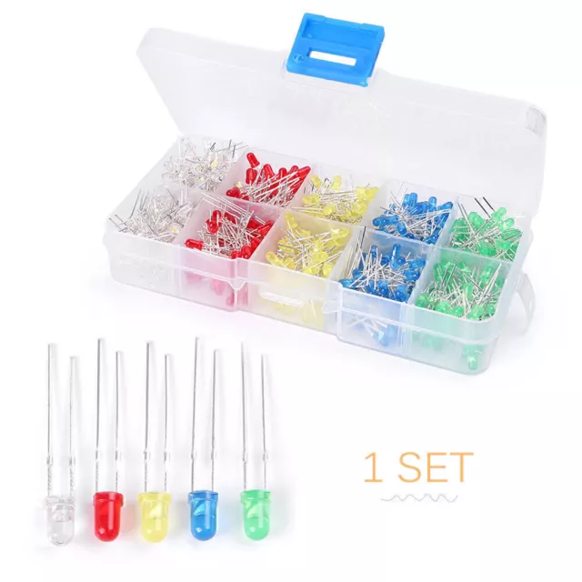 500Pcs 3mm LED Light White Yellow Red Blue Green DIY Assortment Diodes Kit