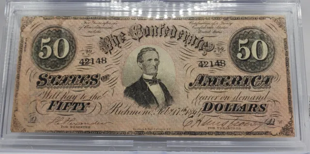 #362 - 1864 T-66 $50 Confederate States of America XF+ In Hard Case