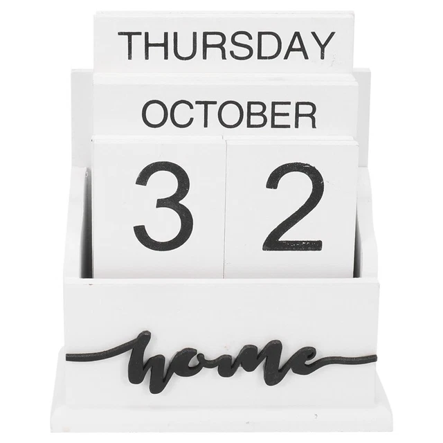 Calendario Perpetuo Da Tavolo In Legno E Acrilico - Mese E Data, Decorazione Per Casa/Ufficio, Bianco - Foto 14