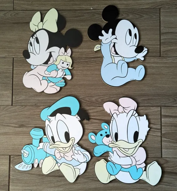 4pc VINTAGE DISNEY Nursery Decor Set, Baby Mickey Minnie Donald Daisy Wall Hangs