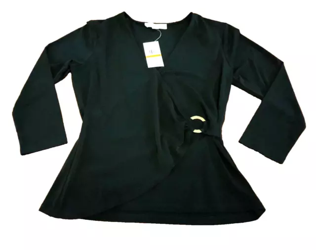 NWT $98 Michael Kors black Wrap Blouse Top Women’s S Surplice shirt buckle vneck