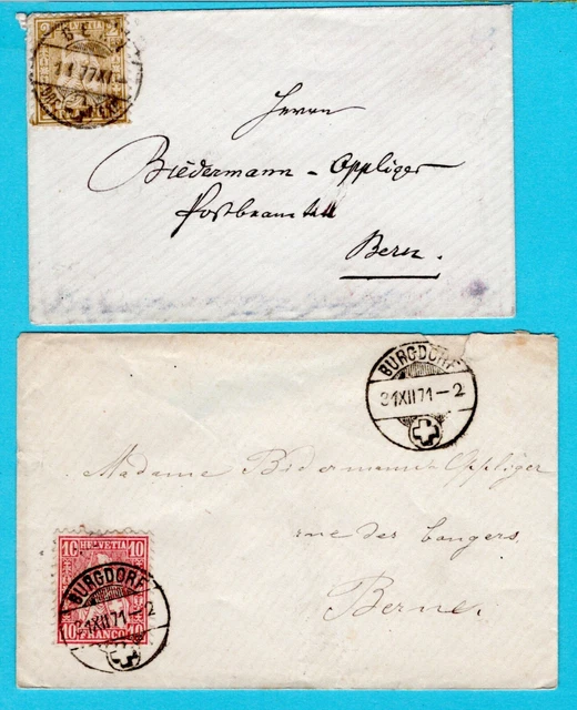 SWITZERLAND 2 covers 1877 Bern, 1871 Burgdorf