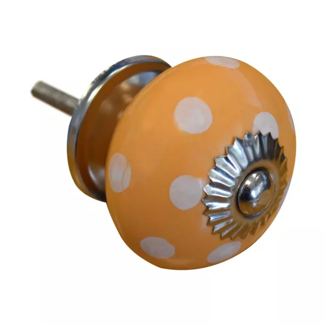 Bouton en céramique porte Cabinet armoire Poignée Set - pois - x1 Orange / Blanc