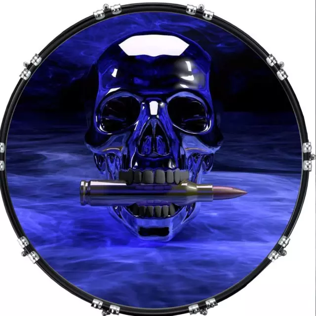 20" Custom Bass Kick Drum Front Head Graphical Graphic Skull Bullet Blue