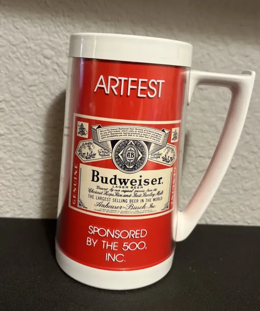 RARE! Budweiser Thermo-Serv Insulated Plastic Beer Mug w/ Artfest
