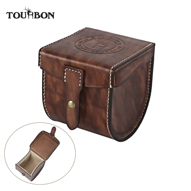 TOURBON Genuine Leather Fly Fishing Reel Holder Spool Protective Case Lined Box