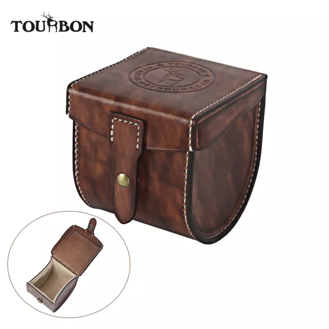 TOURBON Real Leather Fly Fishing Reel Case Spinning Storage Reel Protector Pouch