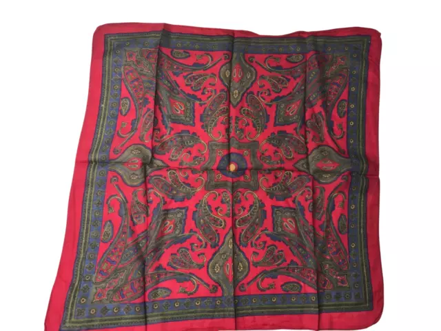 60s Vintage Red Green & Blue Paisley Pattern Hankie Handkerchief Pocket Square