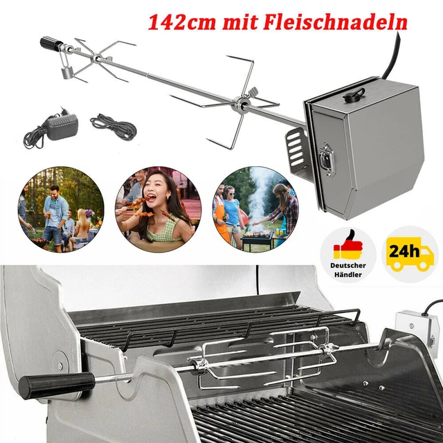 BBQ Grillspieß mit Edelstahl Motor 137-142cm Drehspieß Gasgrill Automatisch DHL 2