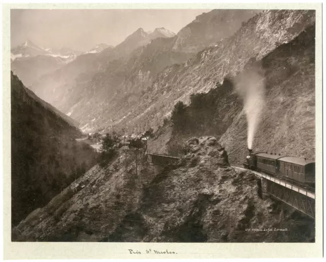 Suisse, le chemin de fer Zermatt près de Saint-Nicolas  Vintage albumen print