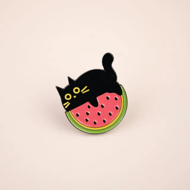 Cute Adorable Black Cat Kitten Watermelon Pin Brooch Badge Style Novelty Gift