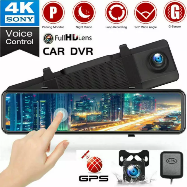 4K GPS Miroir Voiture Caméra Embarquée 30.5cm Touch Screen Double avant &