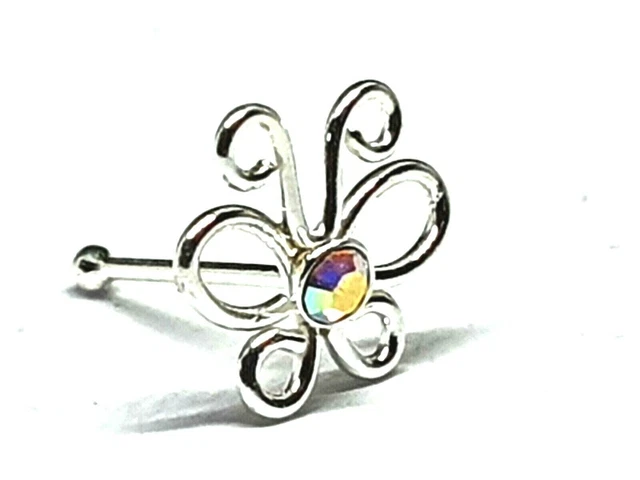 Mariposa Nariz Stud AB Cz 22g (0.6mm) Plata de ley 925 Extremo de bola...