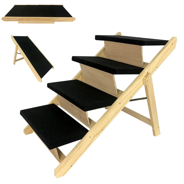 2 in 1 Hundetreppe Haustiertreppe Holz Tragbare 4-Stufen Hunderampe Klappbare DE