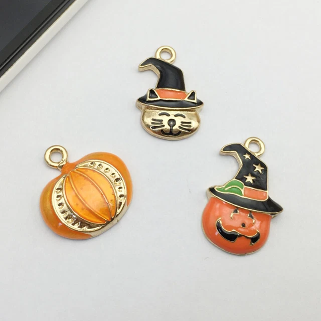 3 Stück Halloween Kürbis Katze Anhänger Armband Halskette Charme Legierung Anhän