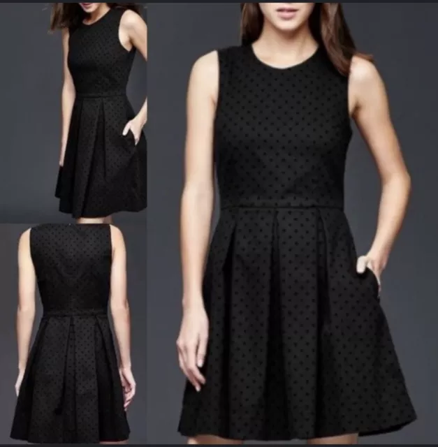 New GAP Women’s Size 0 Black Sleeveless Velvet Polka Dot Dress Fit & Flare $79