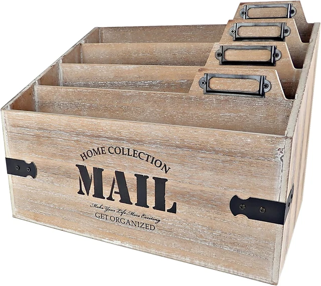 Mail Organizer XXL Desktop Mail Holder - Wooden Desk Organizer, File Holder And