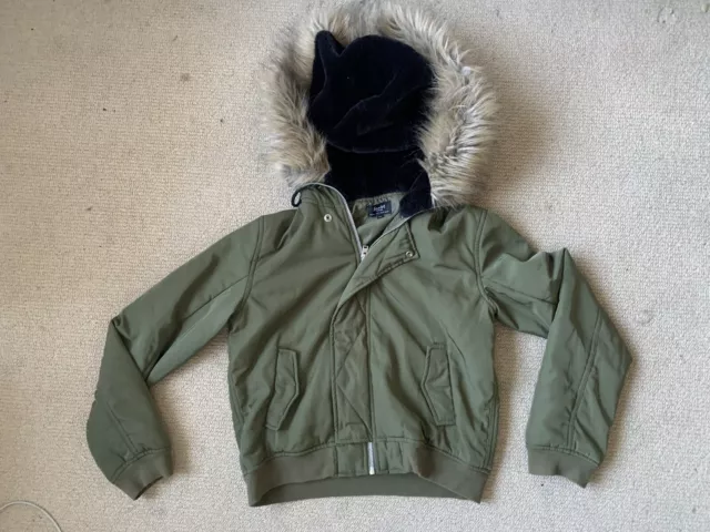 bardot junior Girls khaki jacket with Faux Fur Lined hood Size 16