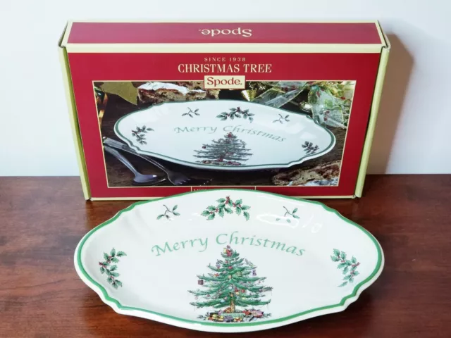 Spode Merry Christmas Tree Tray 11" Oval Plate Dish Holiday Dessert Platter New